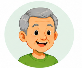 Grandfather avatar with grey hair and green shirt