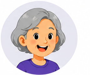 Grandmother avatar with grey hair and purple shirt