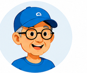 Grandfather avatar with blue cap, glasses and blue shirt